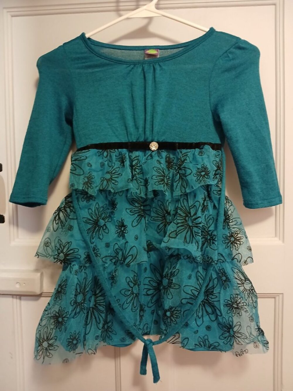 Dollie & Me Girls 7 Blue and Black Floral Dress